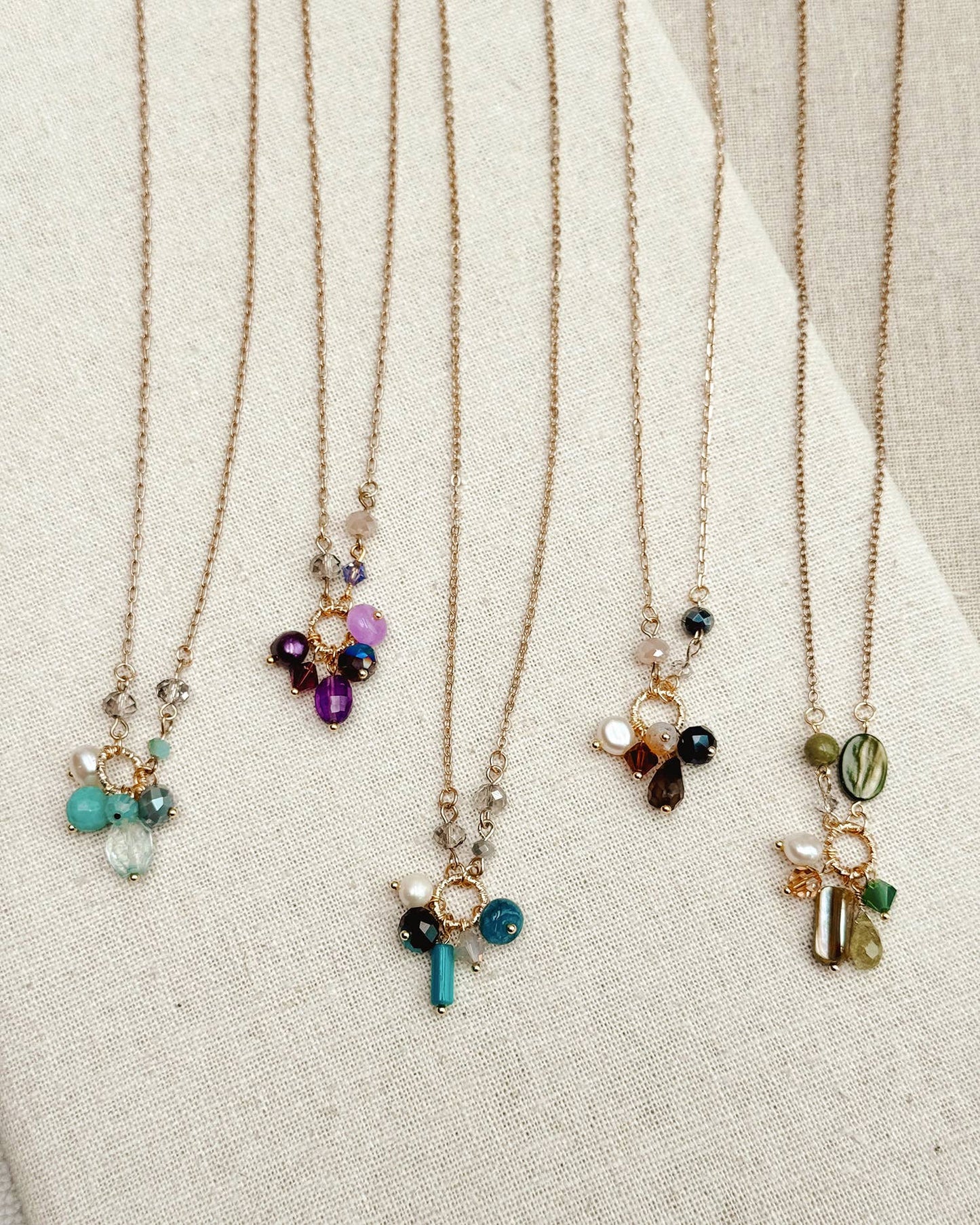 Gracie Rose Designs - Green Garnet & Pearl Cluster Necklace