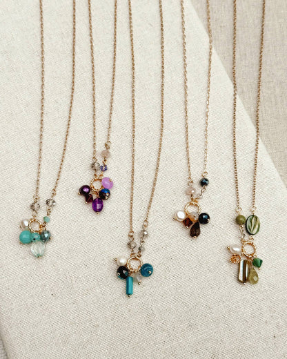 Gracie Rose Designs - Green Garnet & Pearl Cluster Necklace