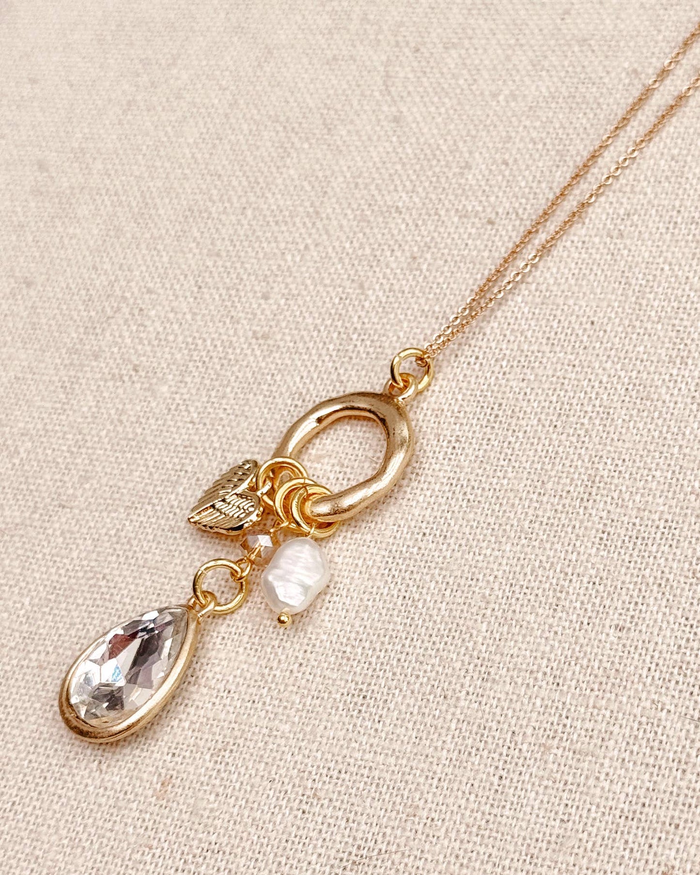 Gracie Rose Designs - Gold Angel Wing Heart Charm Necklace