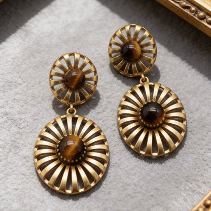 AureaJewelry - Tiger Eye Sunburst Drop Earrings