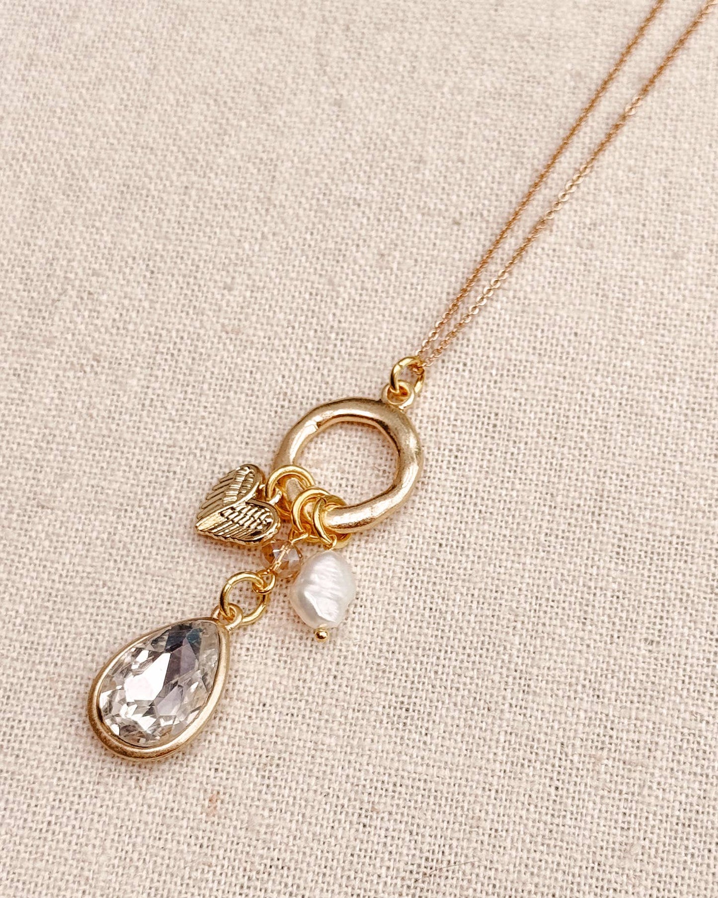 Gracie Rose Designs - Gold Angel Wing Heart Charm Necklace