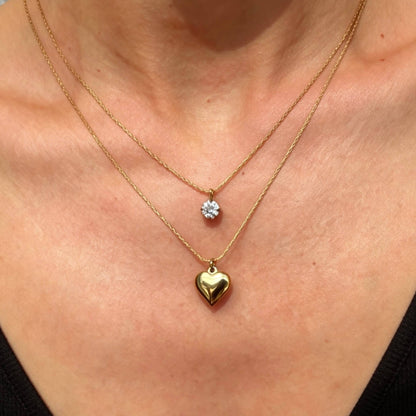 Aurea Jewelry - Layered Heart Necklace with Cubic Zirconia Charm