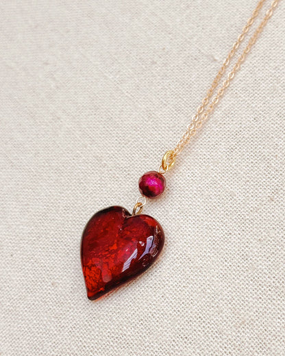Gracie Rose Designs - Medium Murano Glass Ruby Red Heart Necklace with Gold Chain