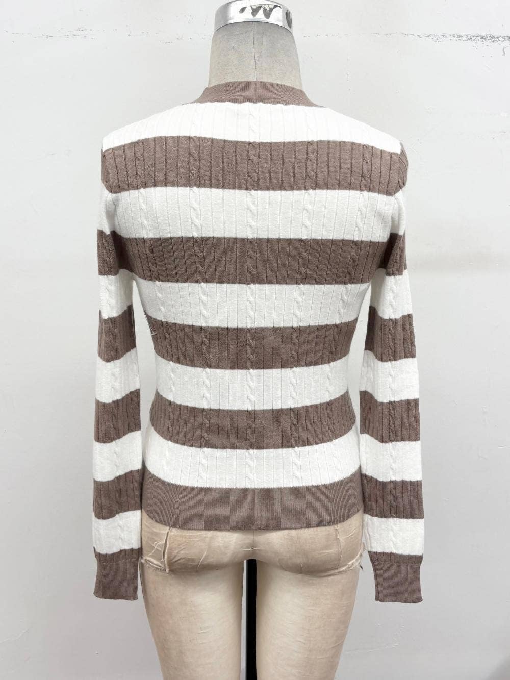 TIMING - Stripe Cable Knit Sweater Mocha Colored
