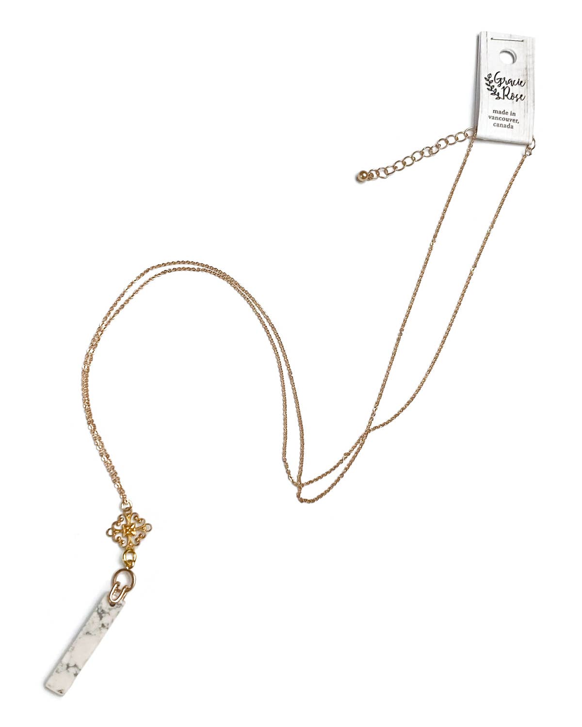 Gracie Rose Designs - Matte Gold Filigree White Howlite Pendant Necklace