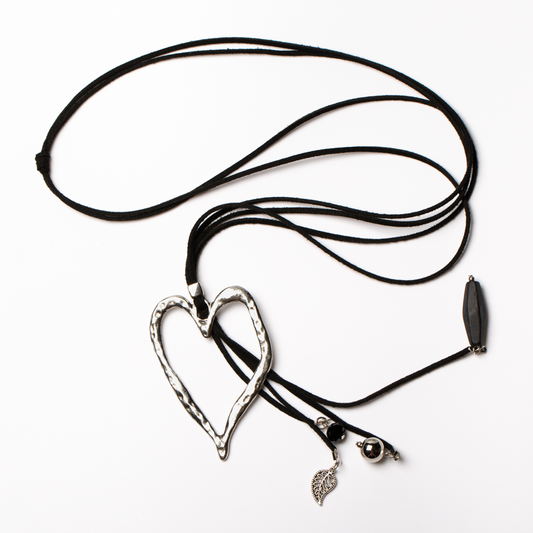 Suzie Blue Canada - Long Open Heart Pendant On Suede With Charms