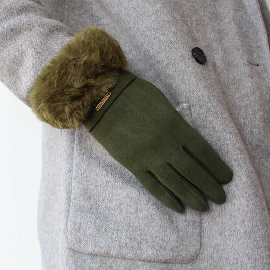 La-a SOLE - Microsuede Gloves w/ Faux Fur Cuff | Olive