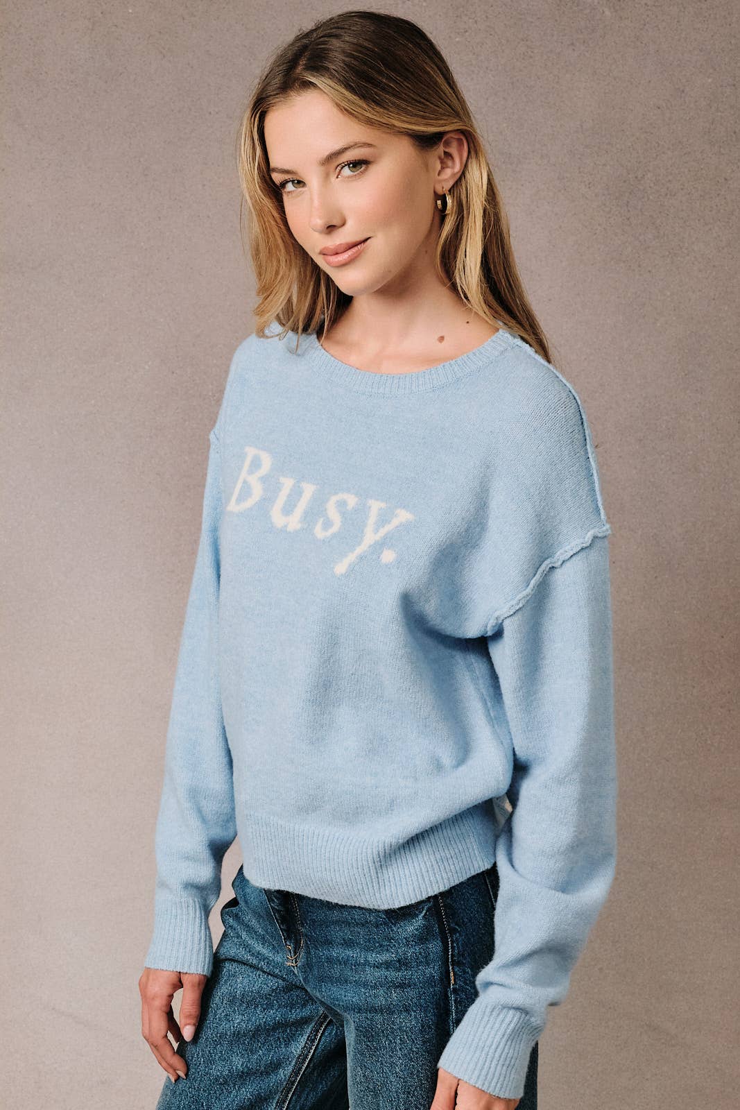 Sunday Edition by LE LIS - ROUND NECK LONG SLEEVE "BUSY" VERBIAGE LT WEIGHT SWEATER