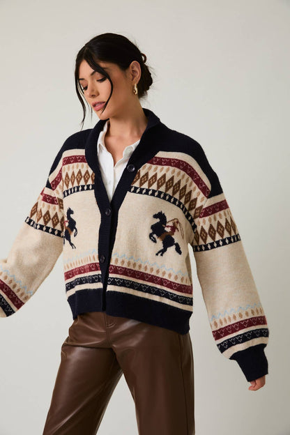 Sunday Edition Horse Motif Oversized Cardigan
