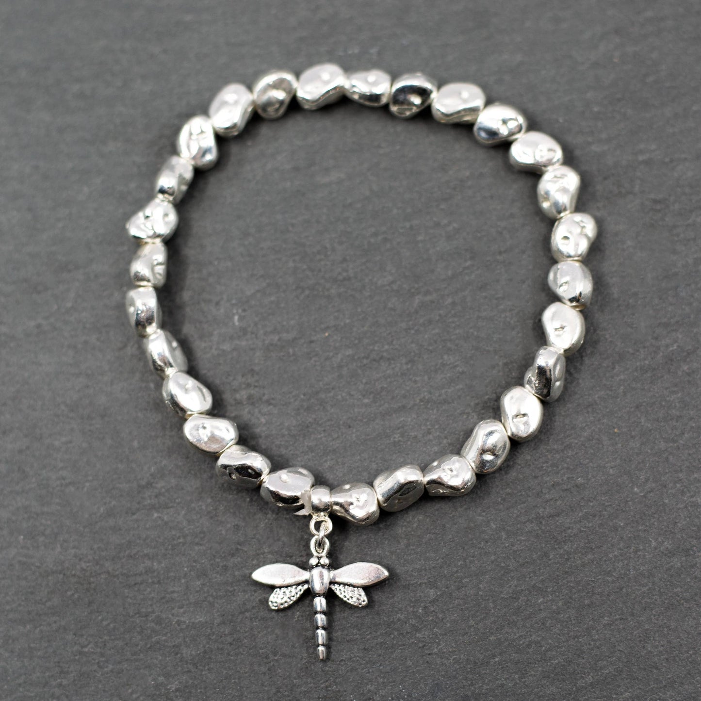 Suzie Blue Canada - Dragonfly Charm Nugget Bracelet in Silver Plate