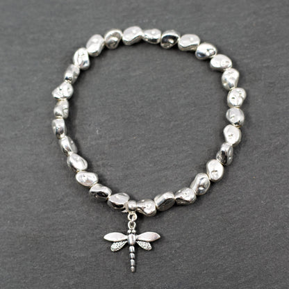 Suzie Blue Canada - Dragonfly Charm Nugget Bracelet in Silver Plate