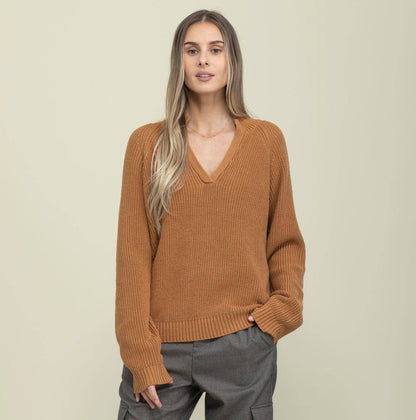 ORB Christy Mock Neck Open Henley Camel XL