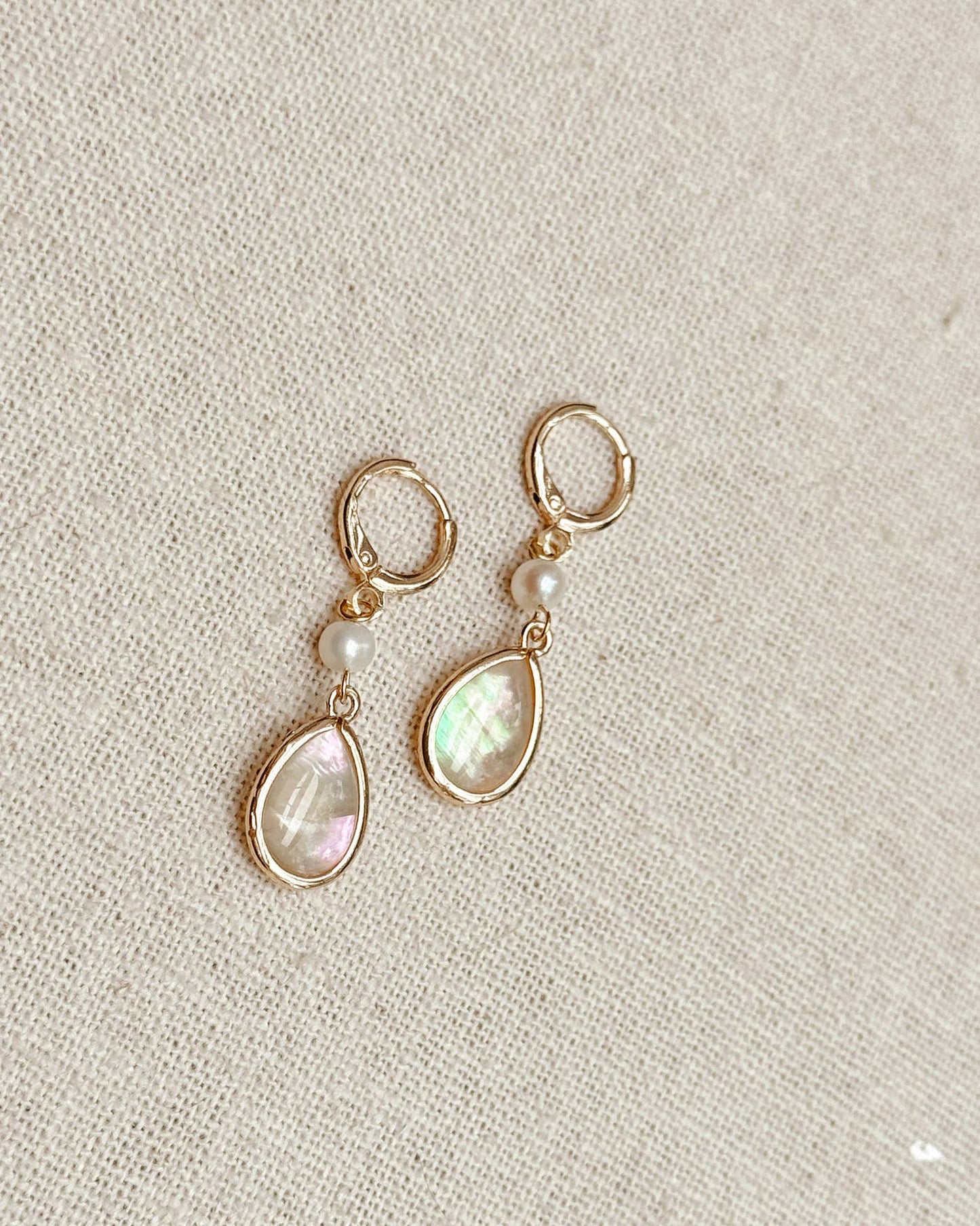 Gracie Rose Designs - Champagne Shell Tear Drop Gold Earrings