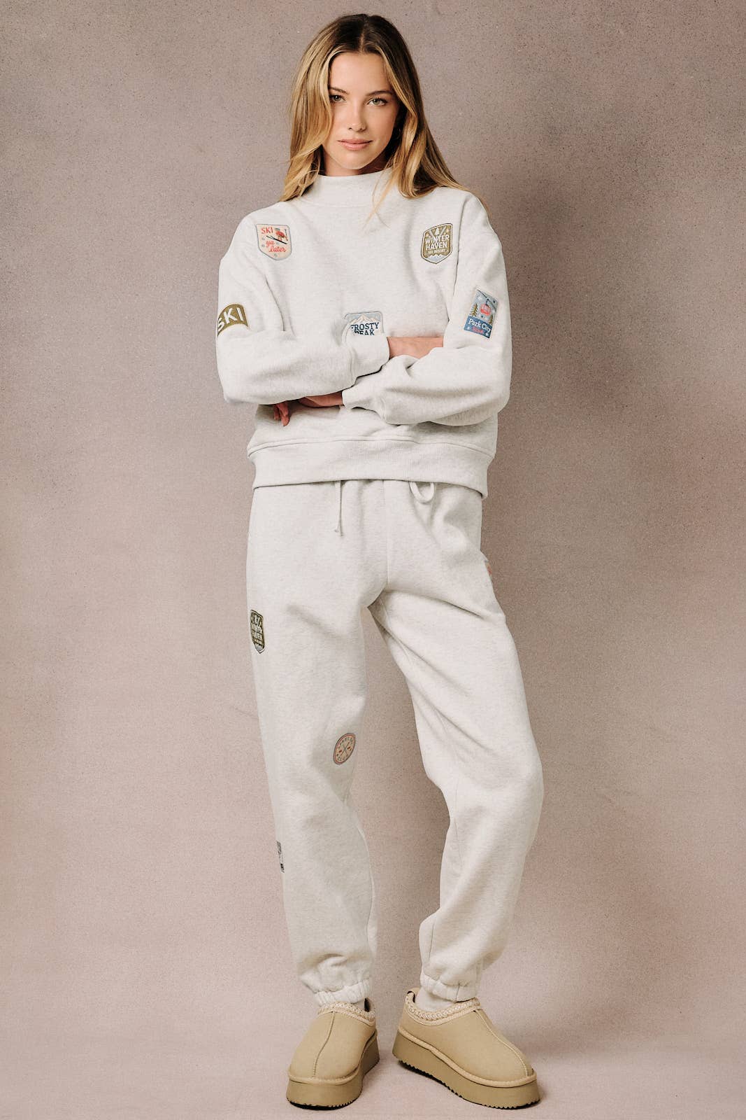 Sunday Edition by LE LIS - HIGH NECK LONG SLEEVE "SKI PATCHES" SWEATSHIRT