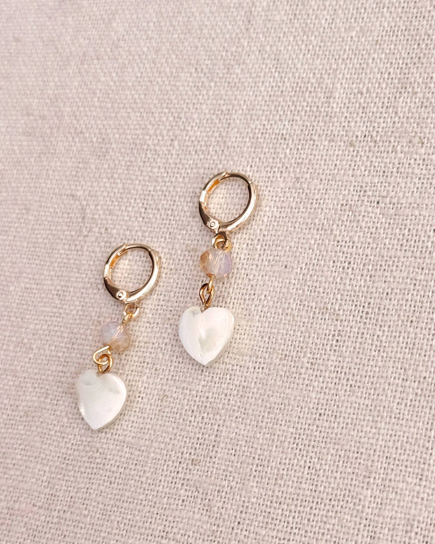 Gracie Rose Designs - Gold Crystal & Mother-of-Pearl Heart Earrings