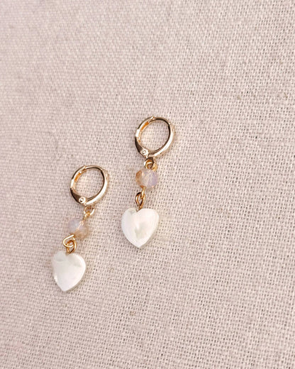 Gracie Rose Designs - Gold Crystal & Mother-of-Pearl Heart Earrings