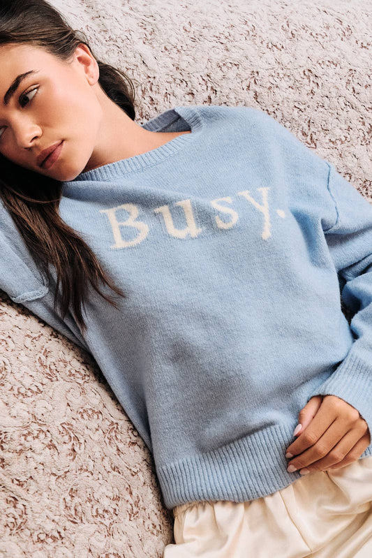 Sunday Edition by LE LIS - ROUND NECK LONG SLEEVE "BUSY" VERBIAGE LT WEIGHT SWEATER