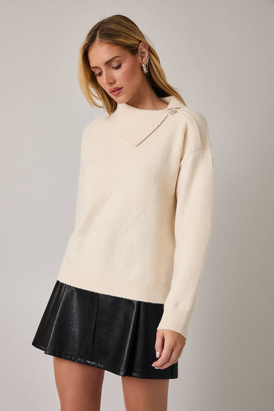 Sunday Edition Cream Asymetric Mockneck Sweater