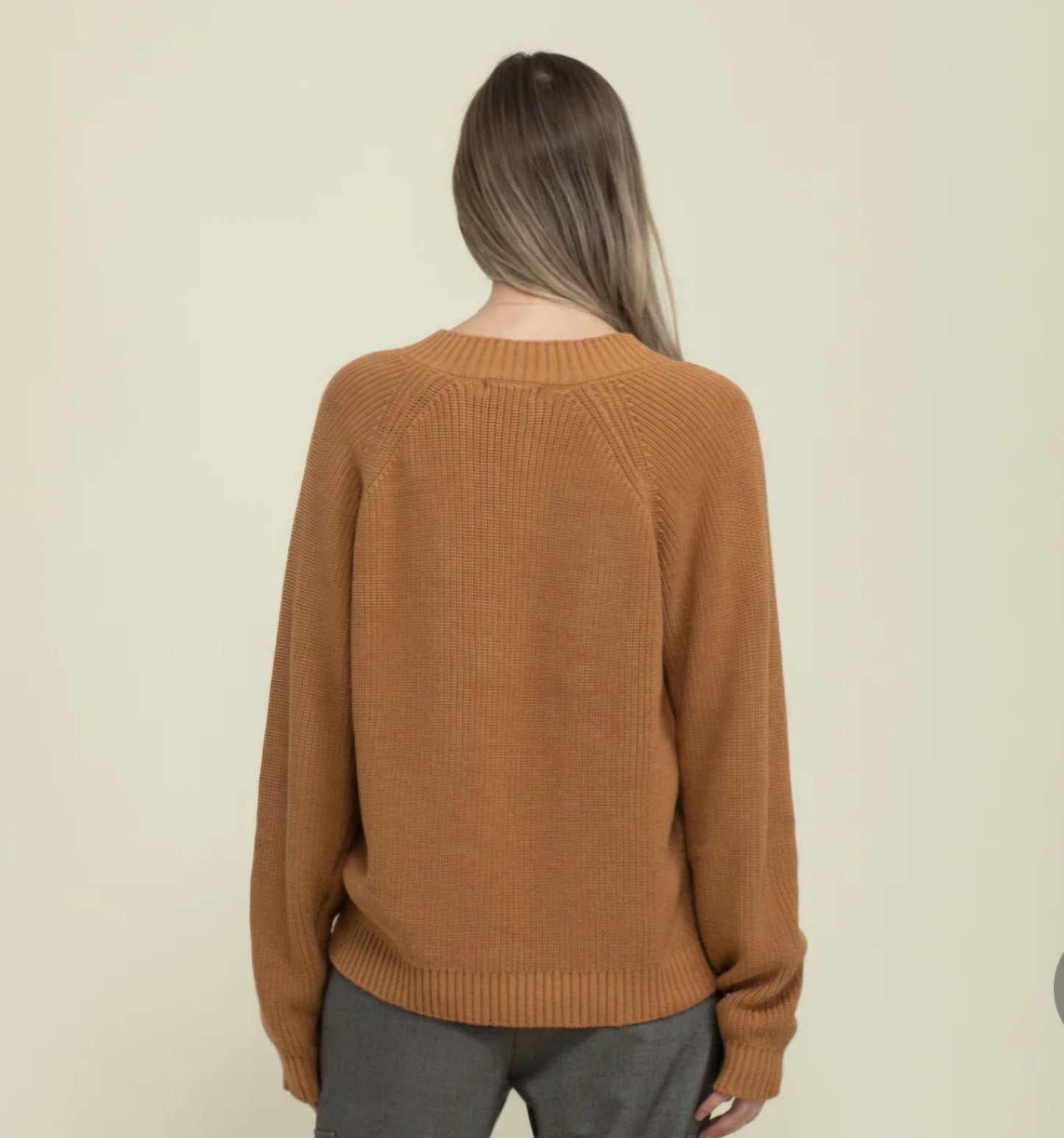 ORB Christy Mock Neck Open Henley Camel XL