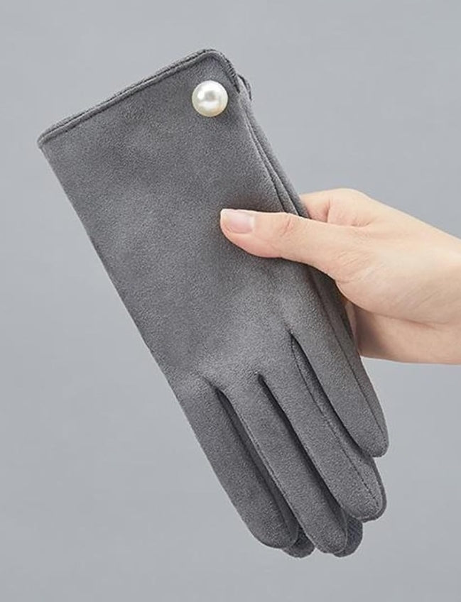 Grey Gloves with Pearl