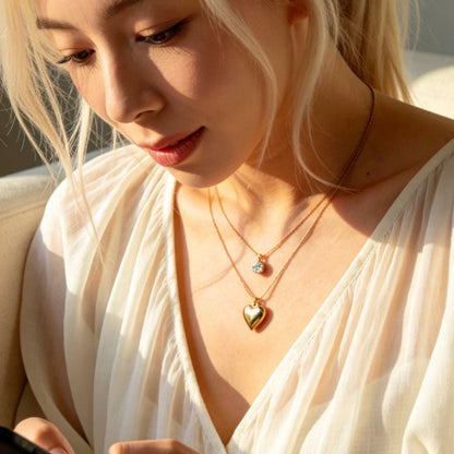 Aurea Jewelry - Layered Heart Necklace with Cubic Zirconia Charm