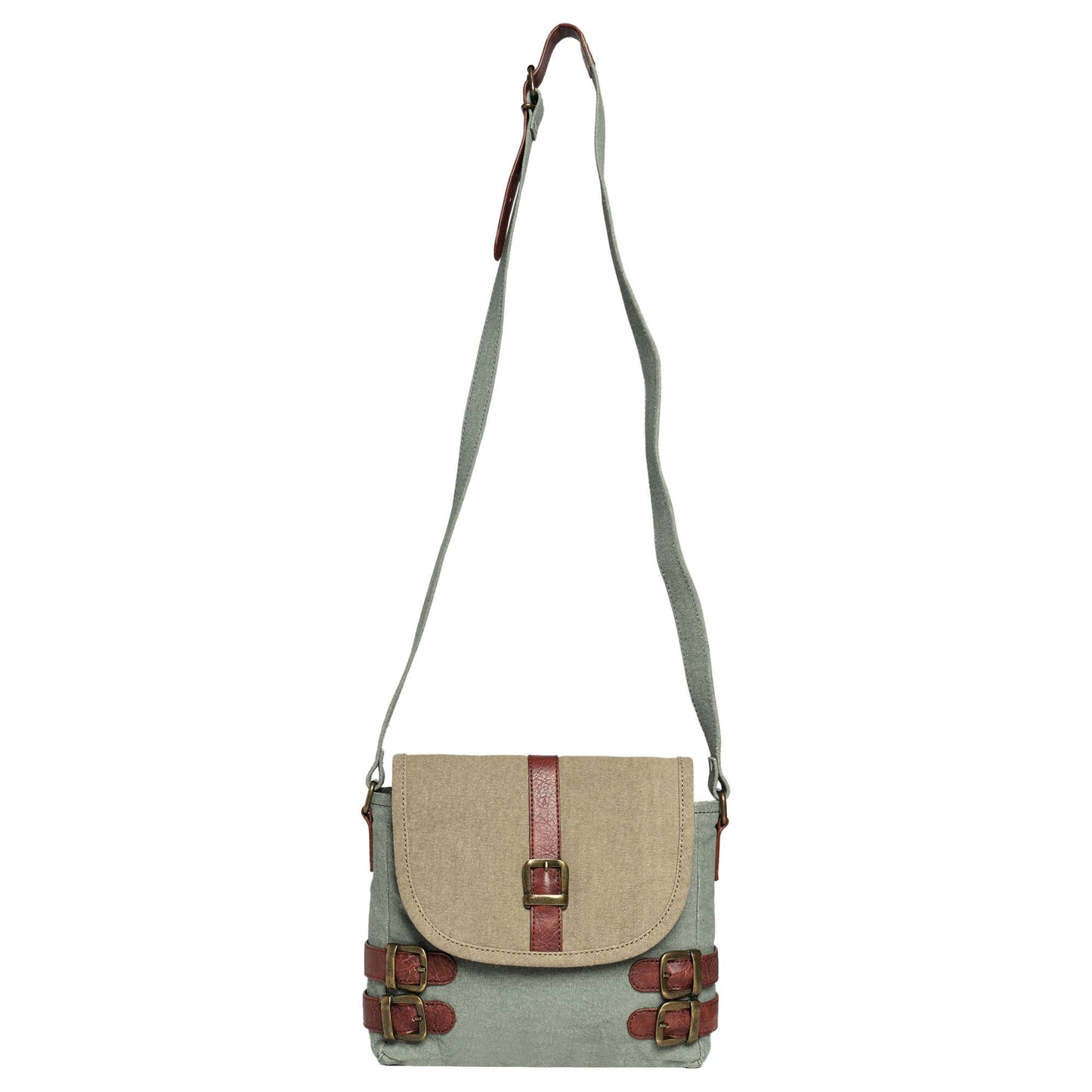 Mona B. - Buckled Up Agean Canvas Crossbody Bag, Original Leather