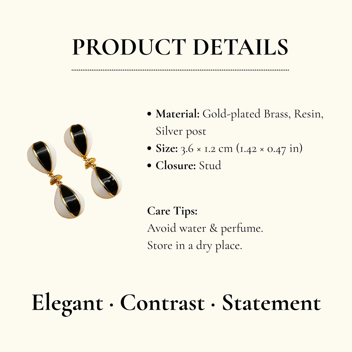 Aurea Jewelry - Black White Drop Earrings