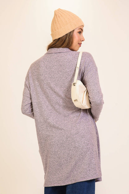 TIMING - Cozy Open-Front Knit Cardigan Lavender