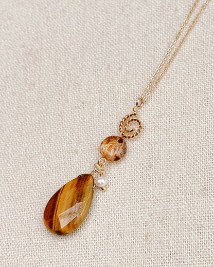 Gracie Rose Designs - Tiger’s Eye Freshwater Pearl Glass Necklace