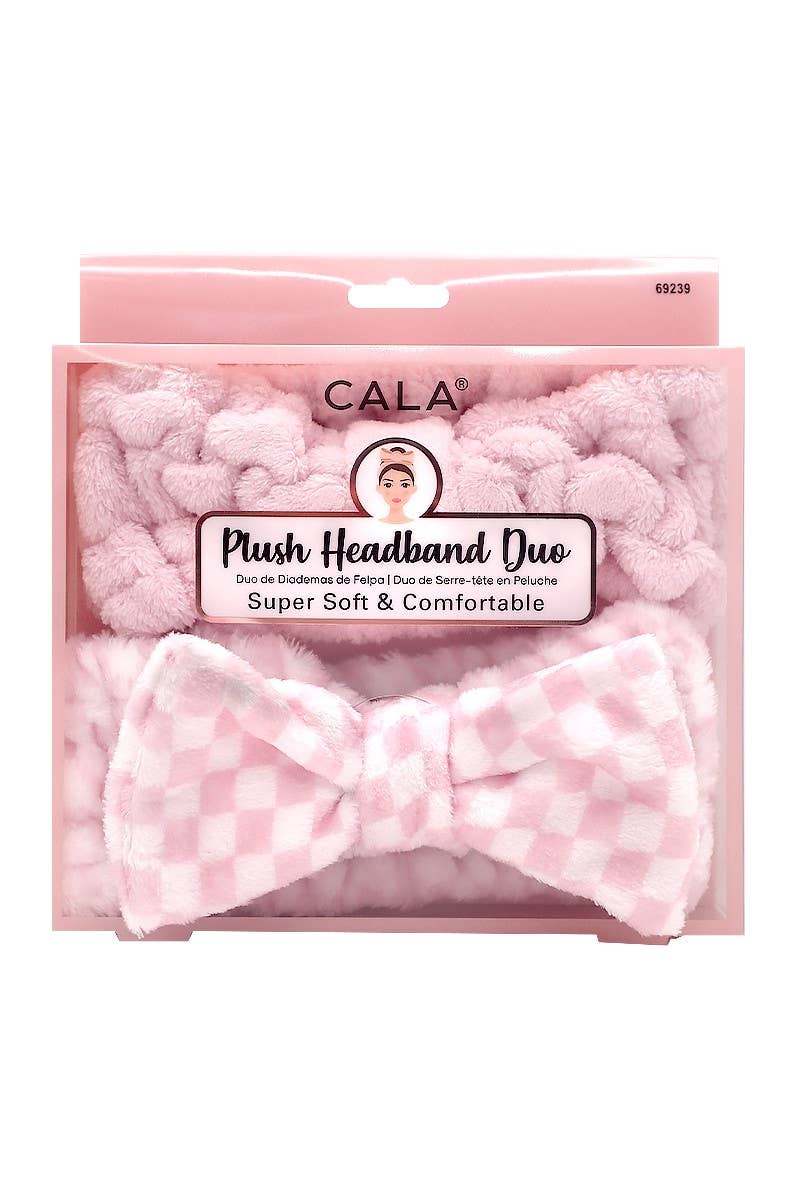 CALA Plush Headband Pink and White Checkered