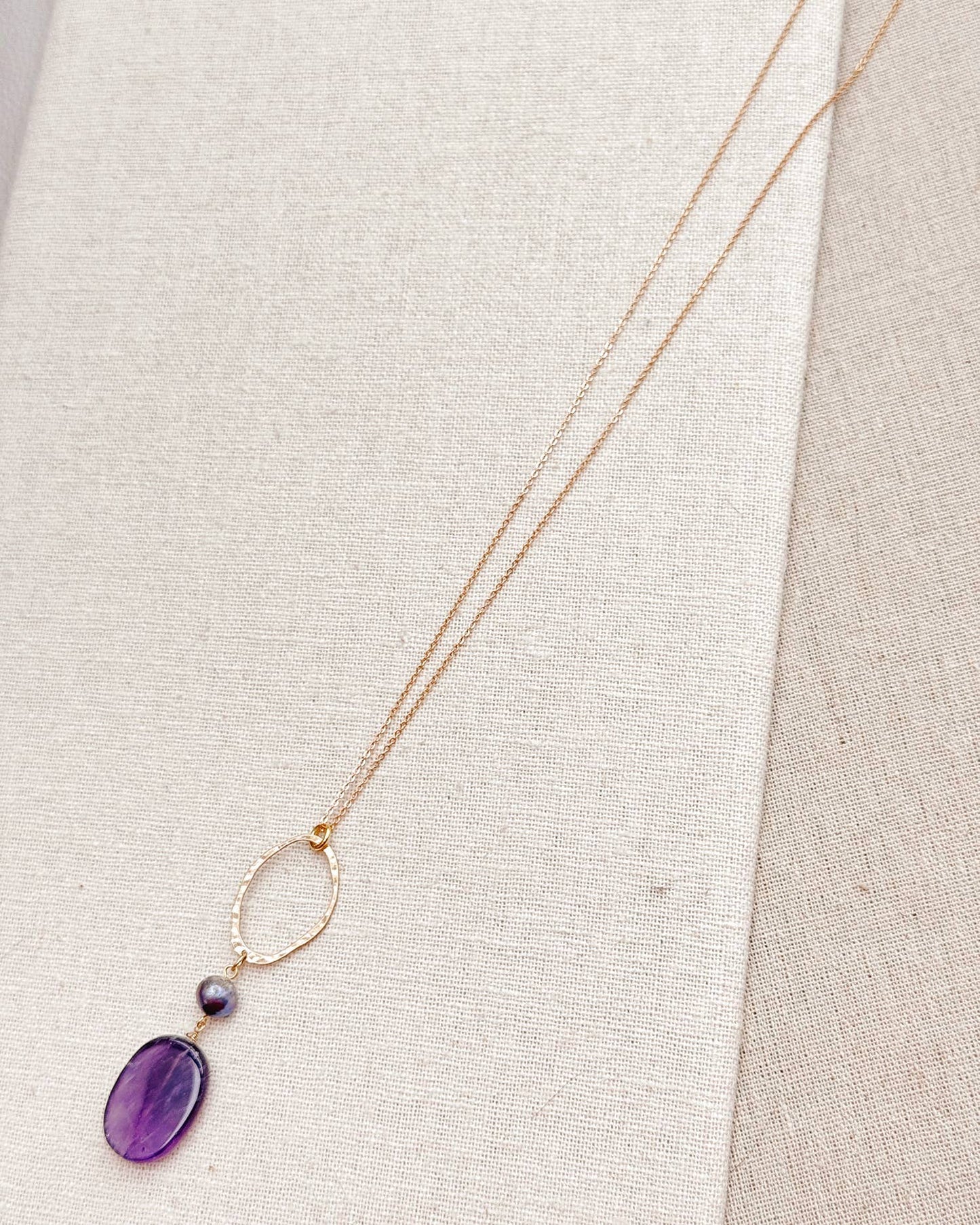 Gracie Rose Designs - Amethyst Stone & Freshwater Pearl Gold Hoop Pendant Necklace