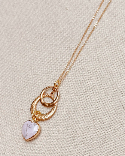 Gracie Rose Designs - Gold Howlite Heart & Hammered Circles Necklace