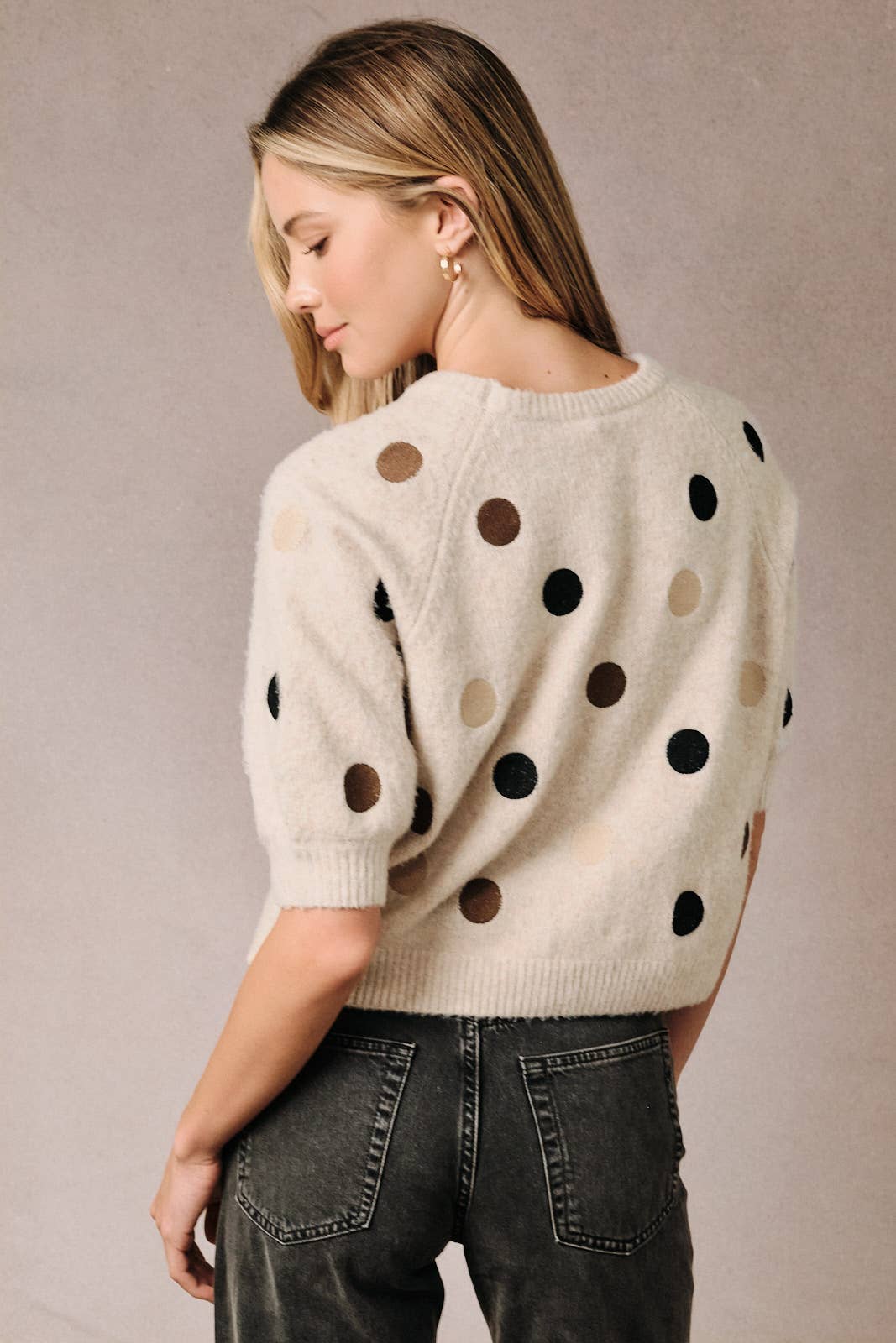 Sunday Edition by LE LIS - ROUND NECK RAGLAN HALF SLEEVE POLKA DOT SWEATER