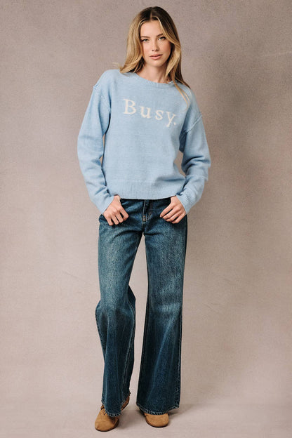 Sunday Edition by LE LIS - ROUND NECK LONG SLEEVE "BUSY" VERBIAGE LT WEIGHT SWEATER