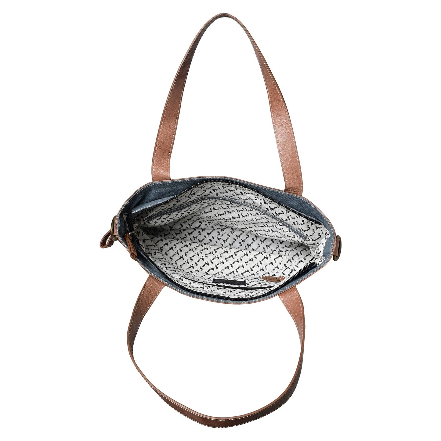 Mona B. - VINTAGE SCRIPT SHOULDER BAG, DUSTY BLUE,M- 1834