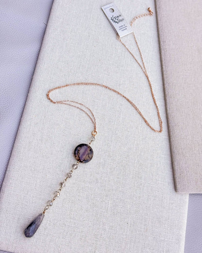 Gracie Rose Designs - Matte Gold Crackle Agate & Crystal Drop Necklace