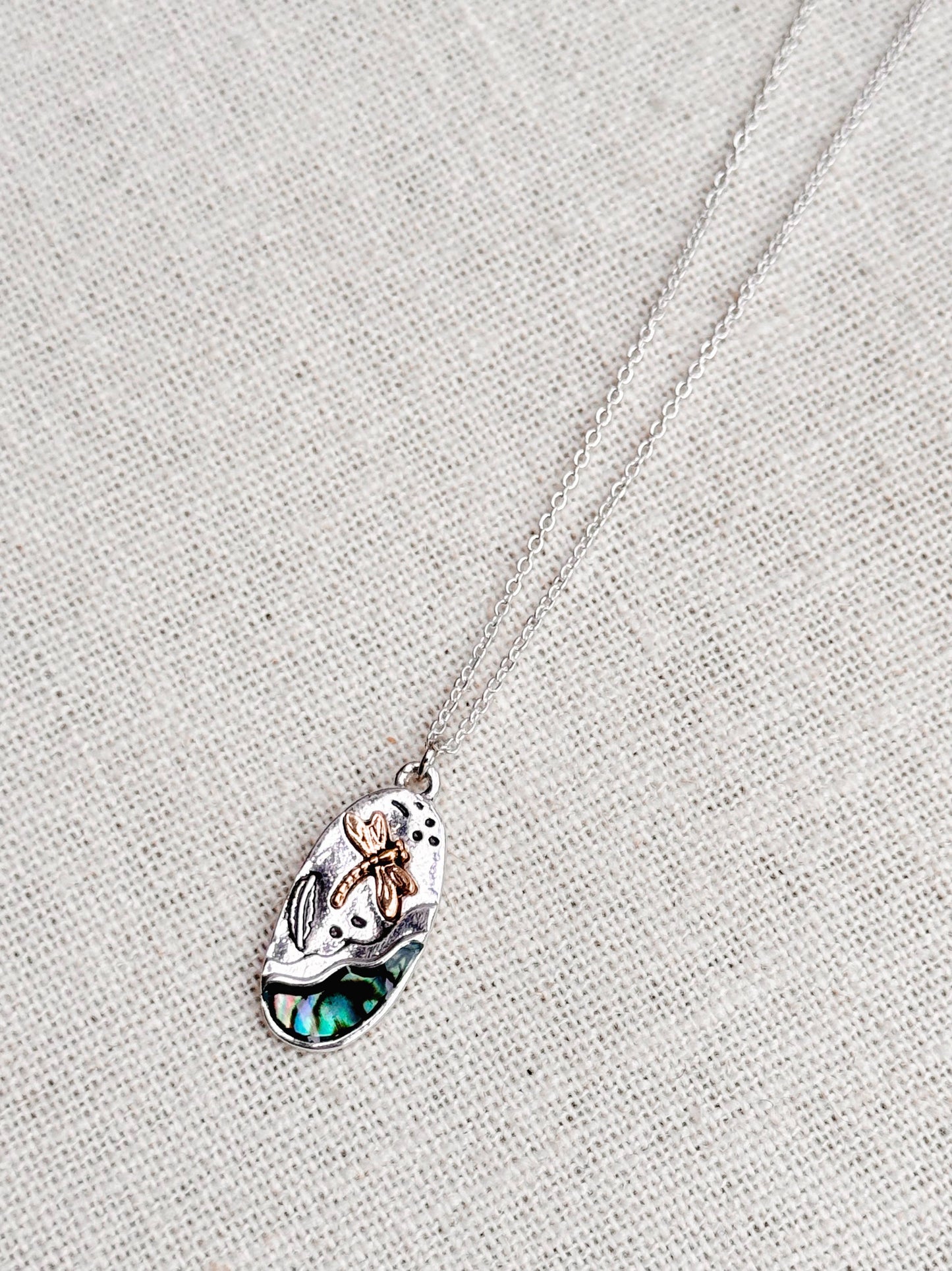 Gracie Rose Designs - Dragonfly Abalone Charm Talisman Medallion Necklace