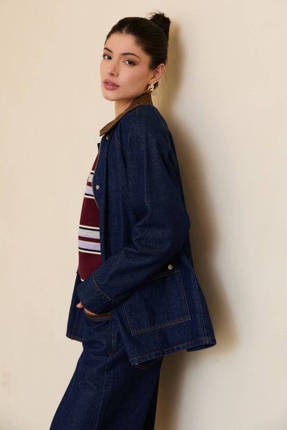 Sunday Edition Denim Jacket with Leopard Print