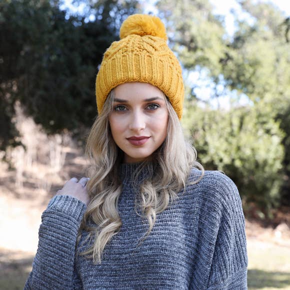 Mustard Cable Knit Toque with Thermal Lining