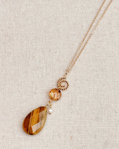 Gracie Rose Designs - Tiger’s Eye Freshwater Pearl Glass Necklace