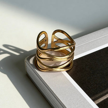 Aurea Jewelry - Abstract Wave Open Gold Ring