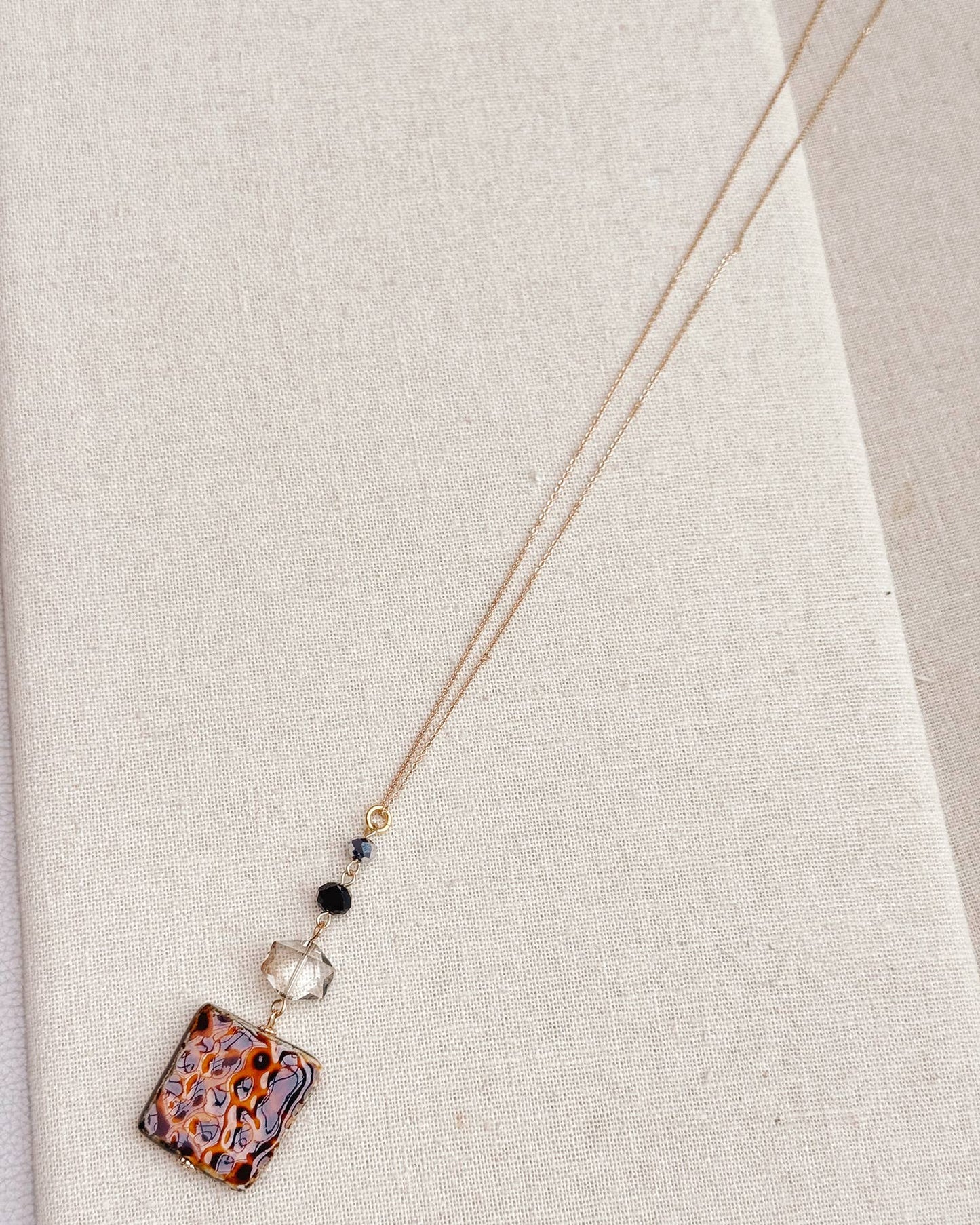 Gracie Rose Designs - Tortoiseshell and Crystal Drop Necklace