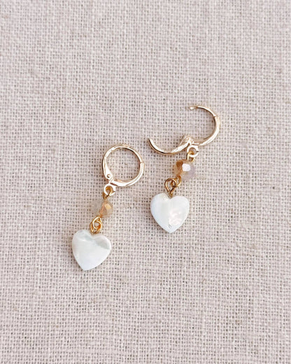 Gracie Rose Designs - Gold Crystal & Mother-of-Pearl Heart Earrings