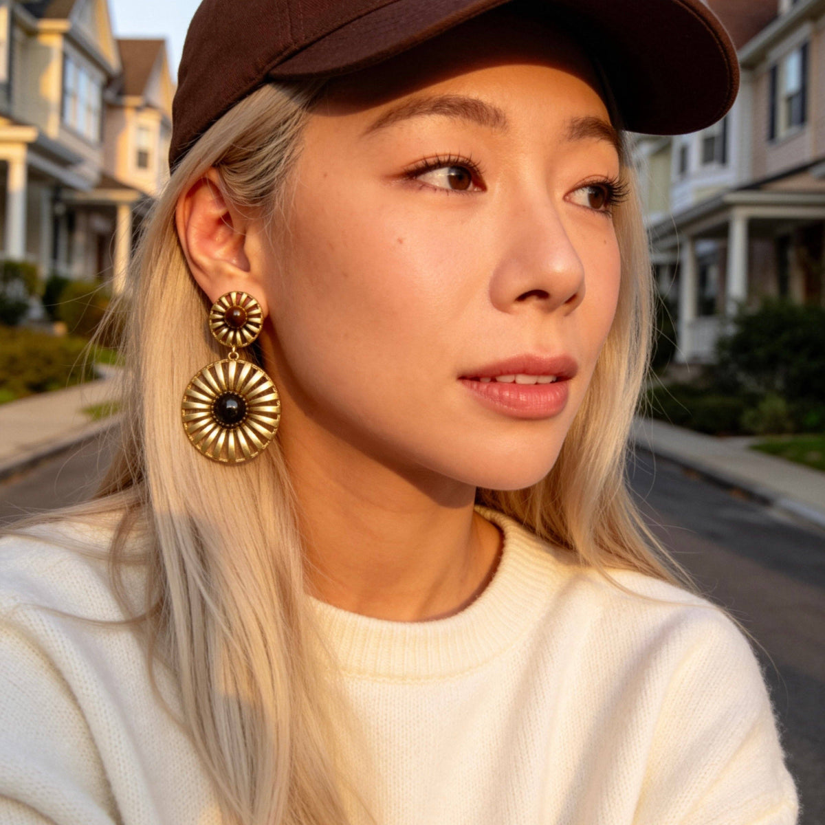 AureaJewelry - Tiger Eye Sunburst Drop Earrings
