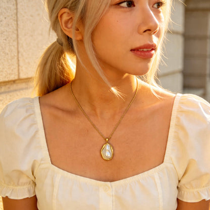 Aurea Jewelry - Stainless Steel Baroque Pearl Gold Pendant Necklace