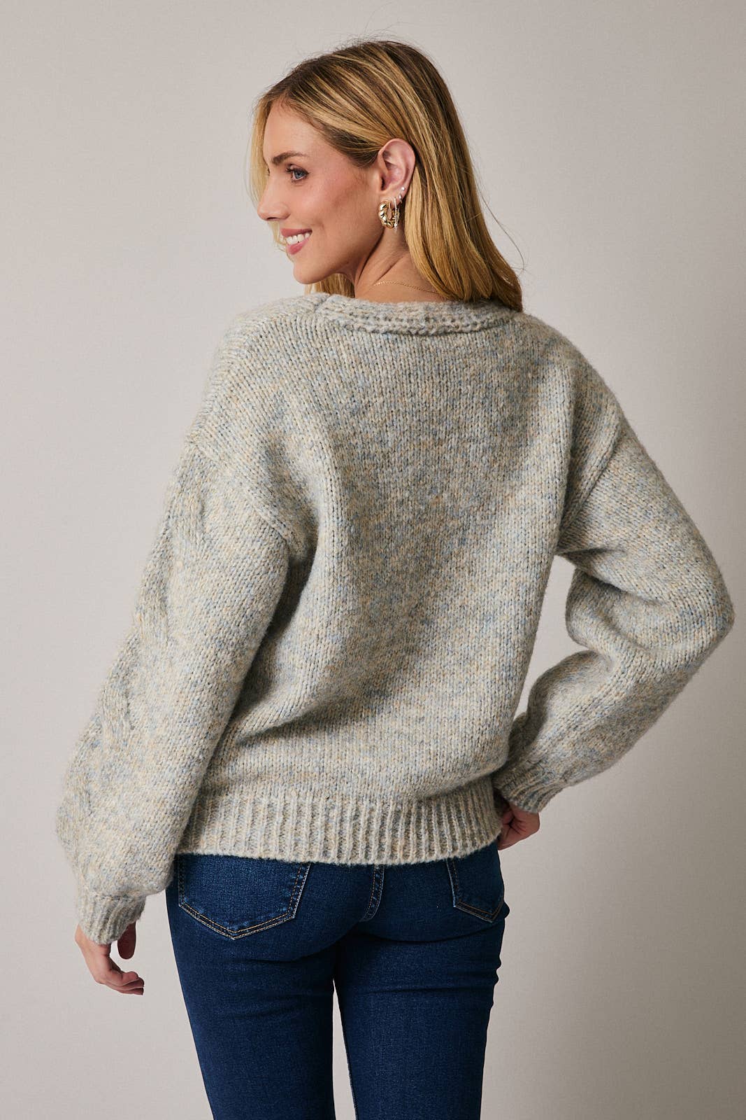 Sunday Edition V-Neck Cable Sweater Two Tone