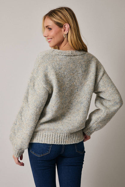 Sunday Edition V-Neck Cable Sweater Two Tone
