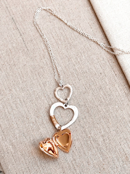 Gracie Rose Designs - Two Tone Wire Wrapped Heart Locket Long Pendant Necklace