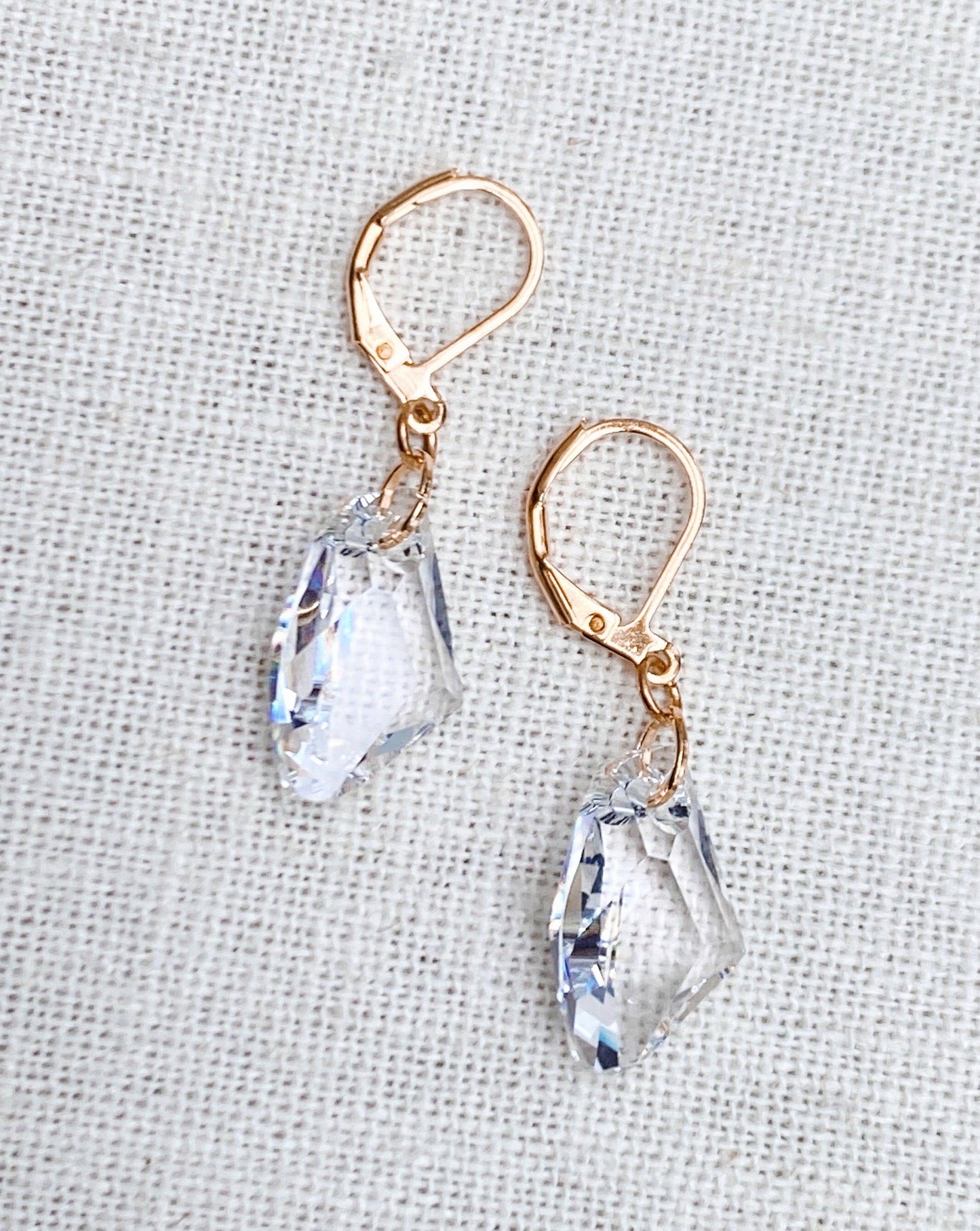 Gracie Rose Designs - Minimalist Bridal Gold Swarovski Crystal Drop Earrings