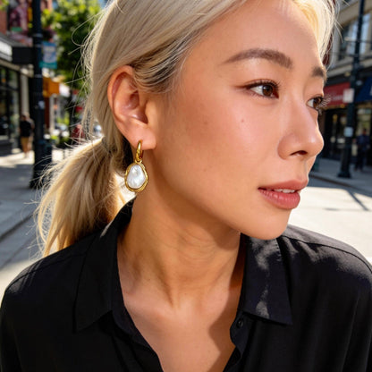 Aurea Jewelry - Stainless Steel Baroque Pearl Hoop Earrings